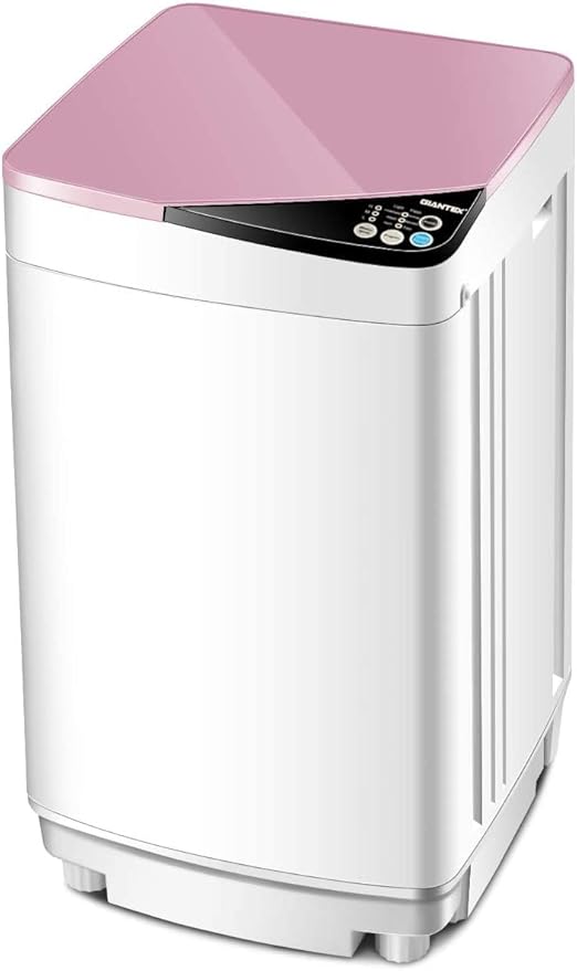 Waterjoy Portable Washing Machines, 7.7 lbs Load Capacity Portable Washer and Dryer Combo with Built-in Barrel Light & LED Display for Household and Apartment （Pink）