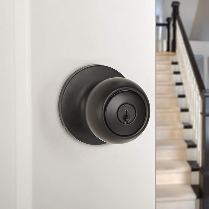 Amazon Basics Exterior Door Knob With Lock, Coastal, Matte Black