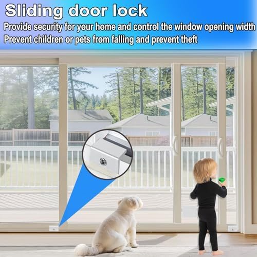 [4 Sets] Sliding Window Lock with Key Aluminum Alloy Adjustable Security Lock (Silver) Single Hole Quick Installation Anti-Theft and Anti-Theft Suitable for Vertical/Horizontal Windows
