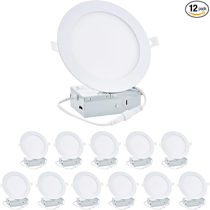 12 Pack 4 Inch Ultra-Thin LED Recessed Ceiling Light, 5CCT LED Recessed Light with Junction Box, 2700K-5000K Selectable, 9W, 120V, 750LM, ETL FCC