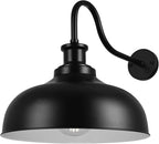 Outdoor Gooseneck Barn Light,16 Inch Dome Outdoor Wall Sconce Farmhouse Exterior Wall Mount Light Vintage Wall Lighting Fixture Industrial Black Wall Lantern for Porch, Entryway, Garage, 1 Pack