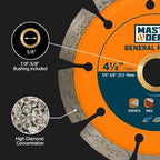 4-1/2" Diamond Saw Blade, Segmented Rim, Dry/Wet Cutting, for Cutting Concrete, Paver, Masonry, Terrazzo, Stone, Granite, Block, 7/8"-5/8” Arbor for Angle Grinder & Handheld Gas Saw (3 Pack)