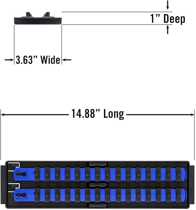 Ernst Manufacturing Socket Boss 2-Rail 1/4-Inch-Drive Socket Organizer, 13-Inch, for Toolbox drawer - Blue (8495) - Made in the USA