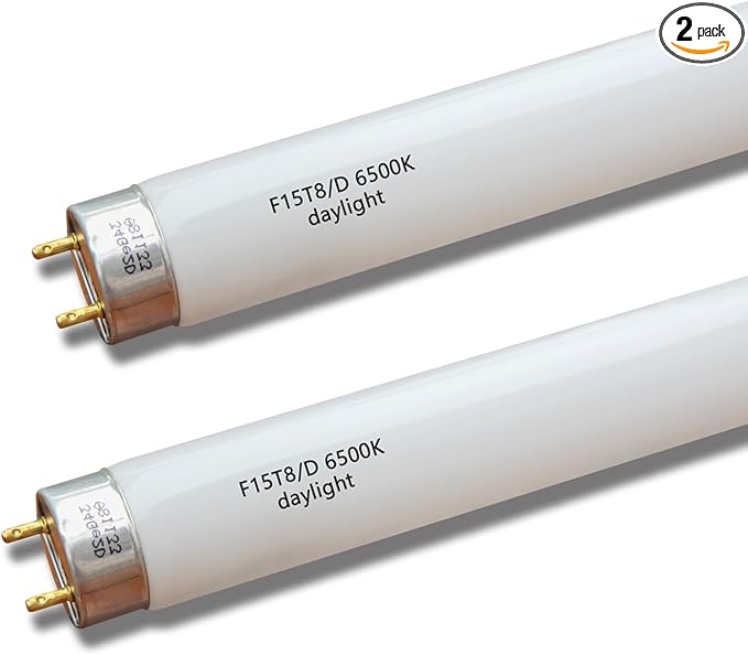 F15T8-D Daylight 15W Fluorescent Bulb,18'' F15T8/DL 6500K T8 Linear Preheat Lighting Lamps, G13 bi-pin Base