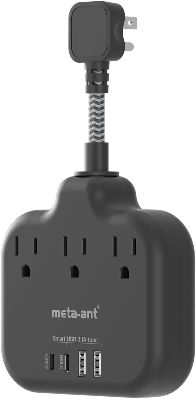 Short Extension Cord 2 inch, Short Cord Power Strip with 3 Outlets 4 USB(2 USB-C) 17W, Flat Outlet Extender, Non-Blocking, Non-Surge Protection for Cruise Travel Dorm Kitchen Bathroom, Black