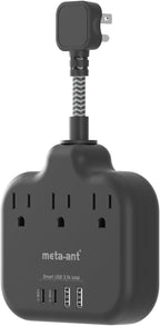 Short Extension Cord 2 inch, Short Cord Power Strip with 3 Outlets 4 USB(2 USB-C) 17W, Flat Outlet Extender, Non-Blocking, Non-Surge Protection for Cruise Travel Dorm Kitchen Bathroom, Black