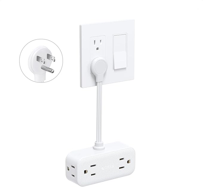 TROND Outlet Extender with 6 Inch Cord, Flat Plug Adapter with 4 Electrical Sockets and 4 USB Ports, Wall Mountable, Multi Plug Wall Outlet for Home Office Travel Dorm, Cruise Ship Essentials, White