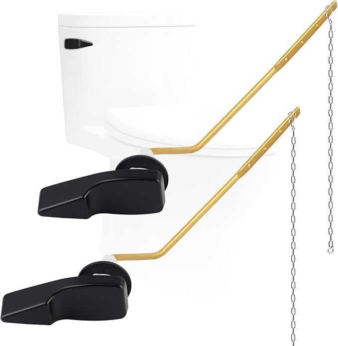Hygie Rinse 2PACK Universal Metal Toilet Handle Replacement Kit Side Mount Compatible with American Standard/Mansfield/Gerber Toilet, Toilet Tank Flusher Lever with Flapper Chain, Matte Black