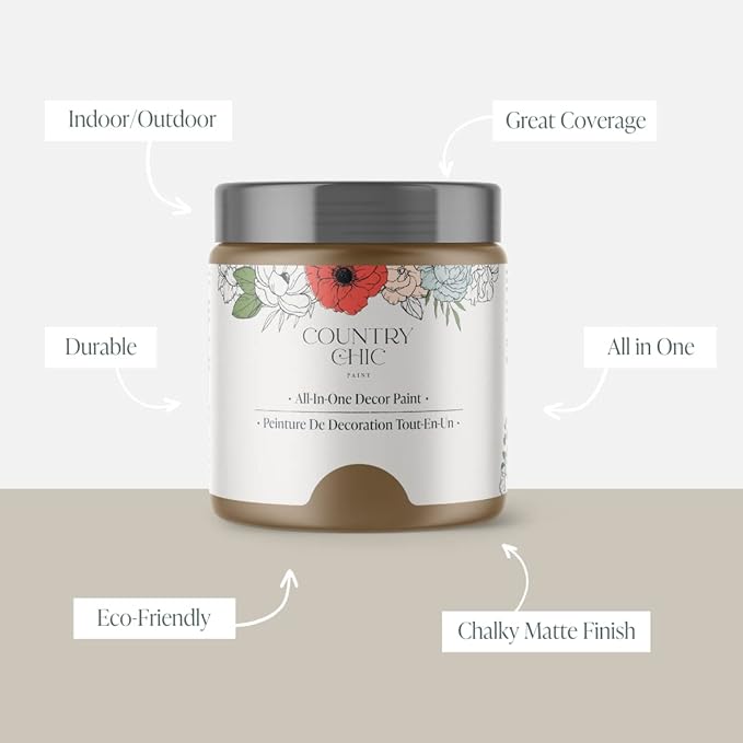Country Chic All-in-One Chalk Paint for Furniture, Cabinets, Home Decor, Eco-Friendly, Matte Finish, Built-In Primer & Top Coat for Wood, Metal - Driftwood (Brown) - 4 oz (118 ml)
