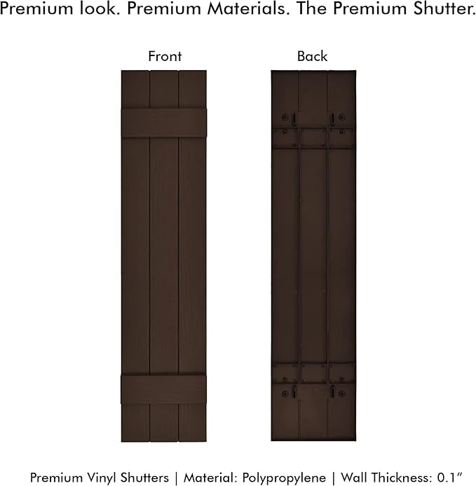 Board & Batten Vinyl Shutters (1 Pair) | 11"x35" (3-Board) - Coffee Bean | Exterior Window Shutters | Includes Mounting Hardware | Simple Installation | Made in USA