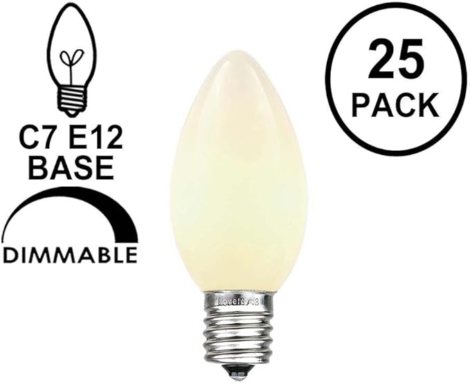 Novelty Lights 500 Case C7 Outdoor Ceramic Christmas Replacement Bulbs, White, C7/E12 Candelabra Base, 5 Watt