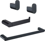 RANDOM 4 Piece Bathroom Hardware Set Matte Black Towel Bar Set Include 18 Inch Towel Bar Toilet Paper Holder and 2 Towel Hooks Stainless Steel Bathroom Decor Wall Mount Bathroom Accessories Kit.