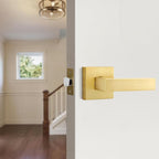 EHOMEWARE 5 Pack Hallway Closets Passage Door Levers, Modern Gold Door Handles Keyless Non-Locking, Heavy Duty Lockset Right or Left Handed Levers