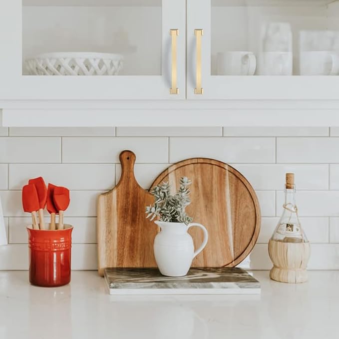 Asidrama 10 Pack 5 Inch(128mm) Hole Centers Brushed Brass Kitchen Cabinet Handles, Gold Cabinet Pulls Kitchen Cabinet Hardware for Cupboard Drawer Pulls