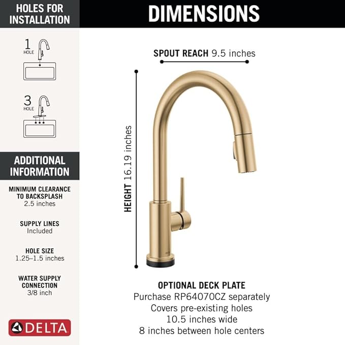 Delta Trinsic Brushed Gold Touch Kitchen Faucet with Pull Down Sprayer, Modern Single Hole Touch On Kitchen Sink Faucet, Single Handle, Champagne Bronze 9159T-CZ-DST