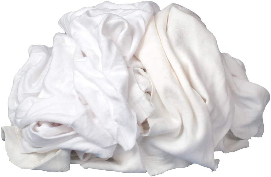 Buffalo Industries (10525) Absorbent White Recycled T-Shirt Cloth Rags - 50 lb. box - For All-purpose Wiping, Cleaning, and Polishing - Made from 100% Recycled Materials