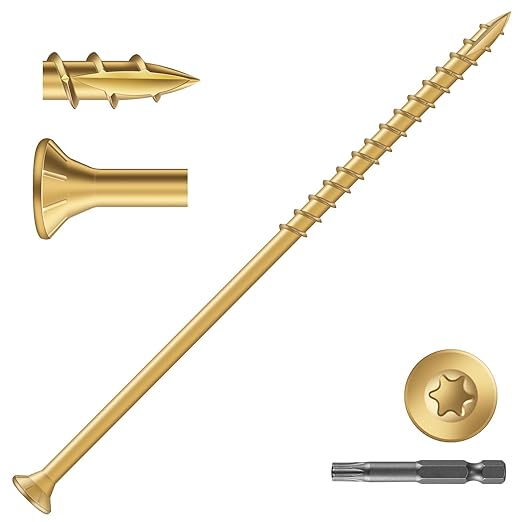 #10 x 5 Inch Deck Screws (36Pcs) 1lb. Exterior Wood Screws. Carbon Steel, Tan, Flat Head, Rust Resistant epoxy Coated, with T25 Star Bit