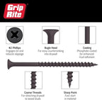 Grip-Rite 114CDWS1#6 X 1-1/4" Phillips Bugle Head Coarse Thread Sharp Point Drywall Screw, 1lb Box