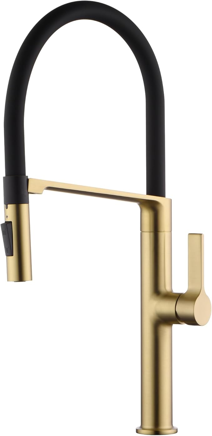 SUMERAIN Lead-Free Kitchen Faucet with Pull-Down Sprayer, Brushed Gold Kitchen Sink Faucet Single Hole Single Handle, Deck Mounted