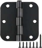 108 Pack Rounded Matte Black Door Hinges 3.5 Inch 5/8" Radius for Interior 3 1/2" Flat Iron Bifold Residential Standard Hinge Bedroom Indoor for Doors 3 ½"Hardware Heavy Duty Steel Regular Home Kit