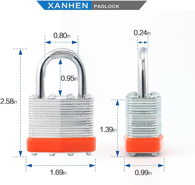 Keyed Alike Laminated Steel Padlocks with Normal Shackle for Sheds, Fences & Lockers (24-Pack)
