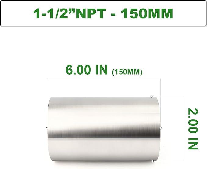 TAISHER 1PCS Stainless Steel Pipe Fittings, 1-1/2" NPT Female x 1-1/2" NPT Female Threaded, 6" Length Nipple Cast Pipe