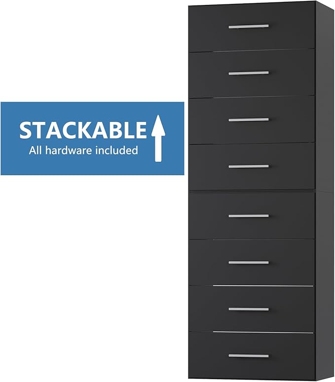 4 Drawer Short Tower Closet Unit, Modular Closet System, Wood Closet System Organizer with Storage for Walk In Closets, Clothing Rack Closet for Hanging Clothes, Bedroom, Black, 19.5"W