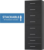 4 Drawer Short Tower Closet Unit, Modular Closet System, Wood Closet System Organizer with Storage for Walk In Closets, Clothing Rack Closet for Hanging Clothes, Bedroom, Black, 25.5"W