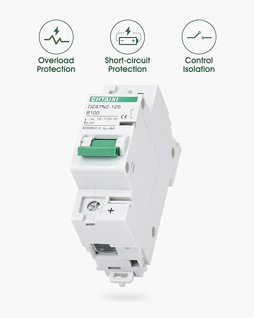 12V-110V DC Miniature Circuit Breaker, 80 Amp 1 Pole Battery Breaker Protector for Solar PV System and RV, Thermal Magnetic Trip, DIN Rail Mount, High Current DC Disconnect Switch MCB 1P B80