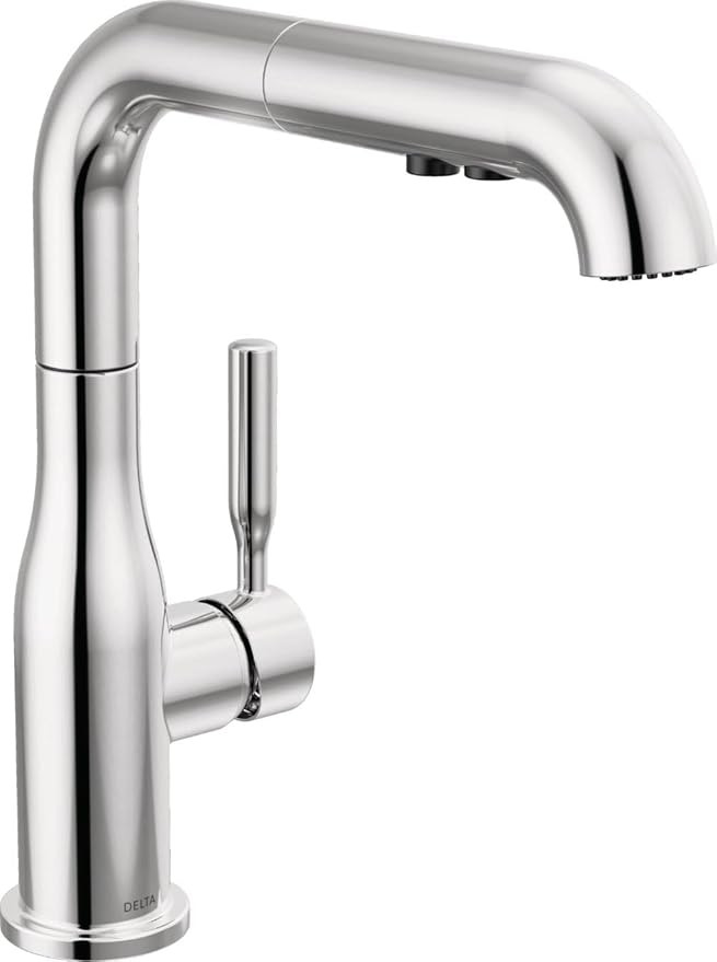 Delta Almari Chrome Kitchen Faucet with Pull-Out Sprayer, Modern Single Hole Kitchen Sink Faucet, Single Handle, Chrome 16943-DST