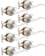 Mengico 8 Pack Satin Nickel Modern Interior Passage Door Knobs, Keyless Door Handle for Hallway & Closet, Wave Style Non-Locking Door Lever Reversible for Left & Right Handed