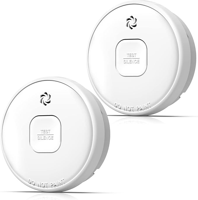 Smoke Detector, 10-Year Smoke Alarm with Photoelectric Sensor and Built-in 3V Lithum Battery, Fire Alarm with Test Button and Low Battery Warning, Fire Safety for Home, 2 Pack