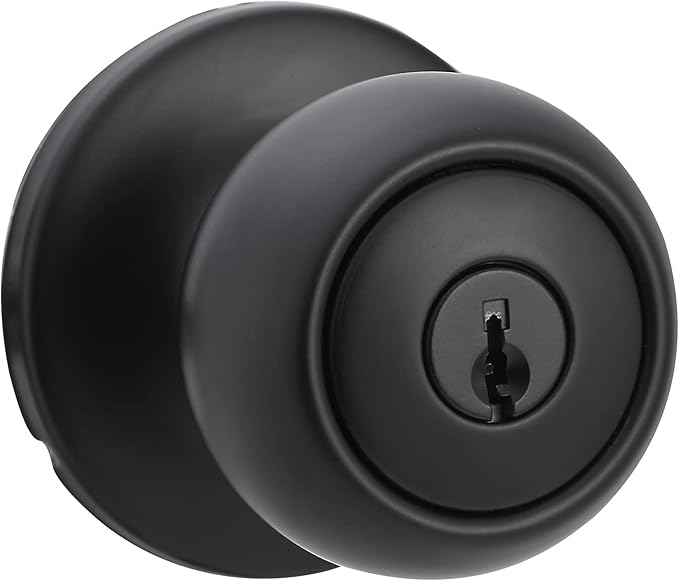 Amazon Basics Exterior Door Knob With Lock, Coastal, Matte Black