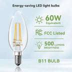 VOLIVO 24 Pack Chandelier LED Bulbs,B11 Candelabra 4.5W, 60 Watt Equivalent, 5000K Clear Glass Filament, E12 Standard Base,Daylight,Classic Edison Fan (Non-dimmable)