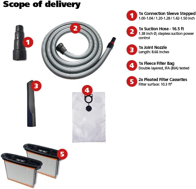 Starmix 1625 "Powerhouse Basic 6.6 Gallons/25L, High Performance Multi-Use Portable Dust Extractor - Wet/Dry - Manual Self-Clean Filter System - HEPA Certified, 103860