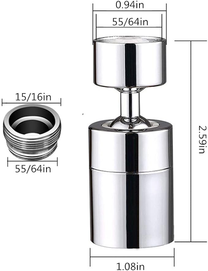 360 Degree Swivel Sink Faucet Aerator,2-FlowBig Angle Water Saving Dual Function,with Gasket Faucet Replacement Part - 55/64 Inch-27UNS Female Thread, 15/16 Inch-27UNS Male Thread Adapters (1)