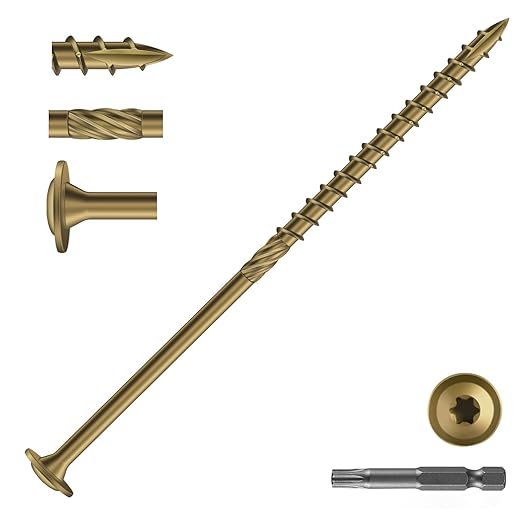 #14 x 6 Inch Lag Screws (21Pcs) 1lb. Structural Wood Screw, Bronze, Carbon Steel, Washer Head, Rust Resistant epoxy Coated, T30 Star Bit