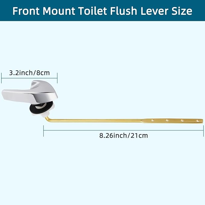 Universal Metal Front Mount Toilet Handle Replacement Kit Compatible with Kohler Toilet Tank Parts, Toilet Flush Lever Handle with Flapper Chains, Chrome