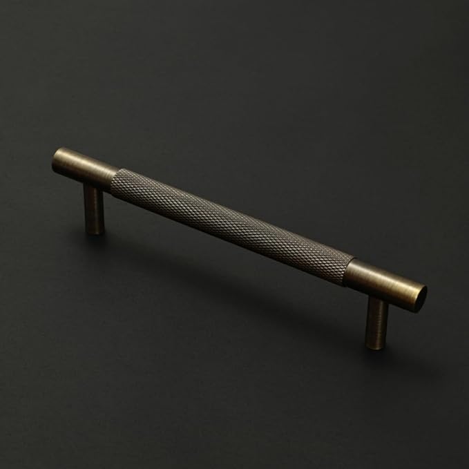 Solid Brass Cabinet Pulls, Knurled Cabinet Pull, Antique Brass Drawer Handles for Bathroom, Bedroom, Kitchen (4, 6.3inch/160mm)