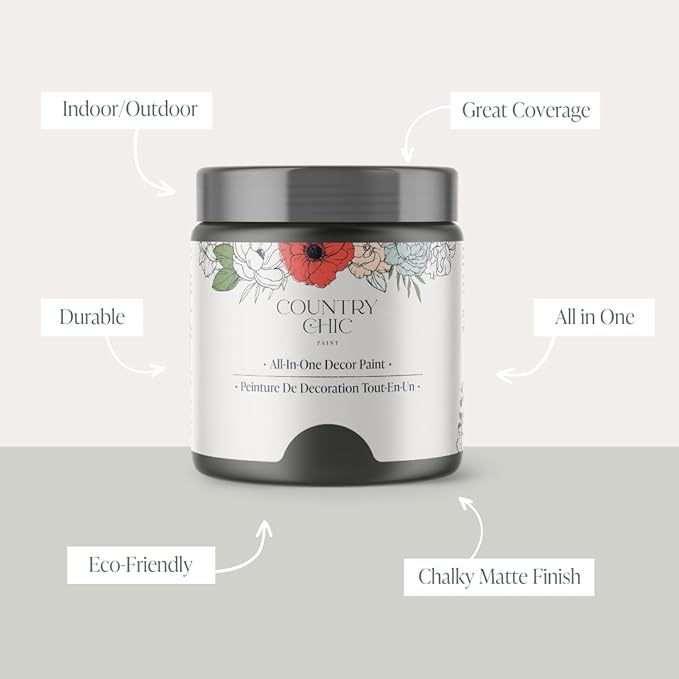 Country Chic All-in-One Chalk Paint for Furniture, Cabinets, Home Decor, Eco-Friendly, Matte Finish, Built-In Primer & Top Coat for Wood, Metal - Rocky Mountain (Charcoal Grey) - 8 oz (237 ml)