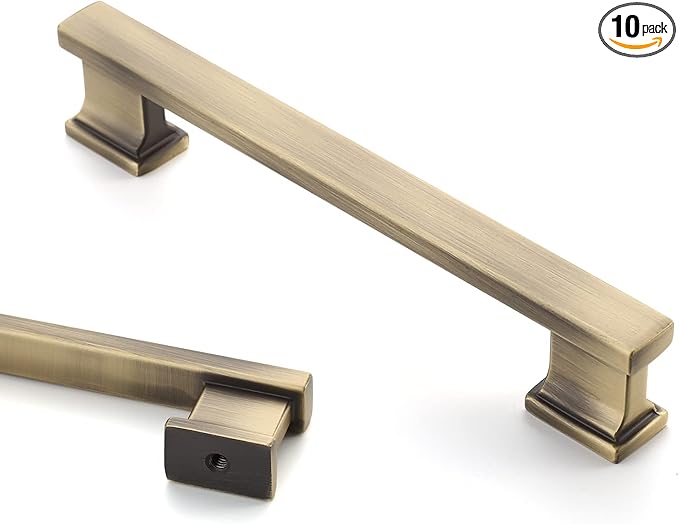 Asidrama 10 Pack 5 Inch(128mm) Brushed Antique Brass Kitchen Cabinet Handles, Cabinet Pulls Kitchen Cabinet Hardware for Cupboard Drawer Pulls