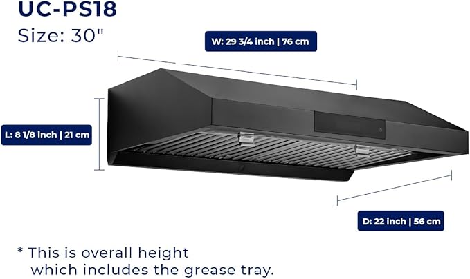 Hauslane Range Hood 30 Inch Under Cabinet Range Hood Black Stainless Steel Hood Vent Hood 30 Inches, Stove Vent Hood for Kitchen, Kitchen Vent Hoods 30 Inch with LED Chef Series PS18