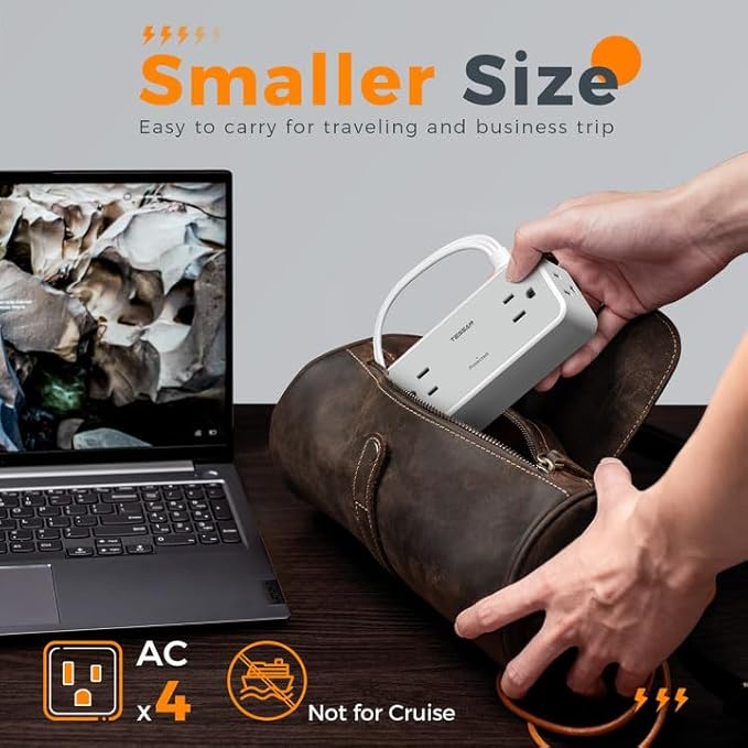 Surge Protector Power Strip, TESSAN Flat Plug Extension Cord 10 FT with 4 Wide Spaced AC Outlets, 900J Protection, Wall Mountable Charging Station for Home Office School Dorm Room Essentials