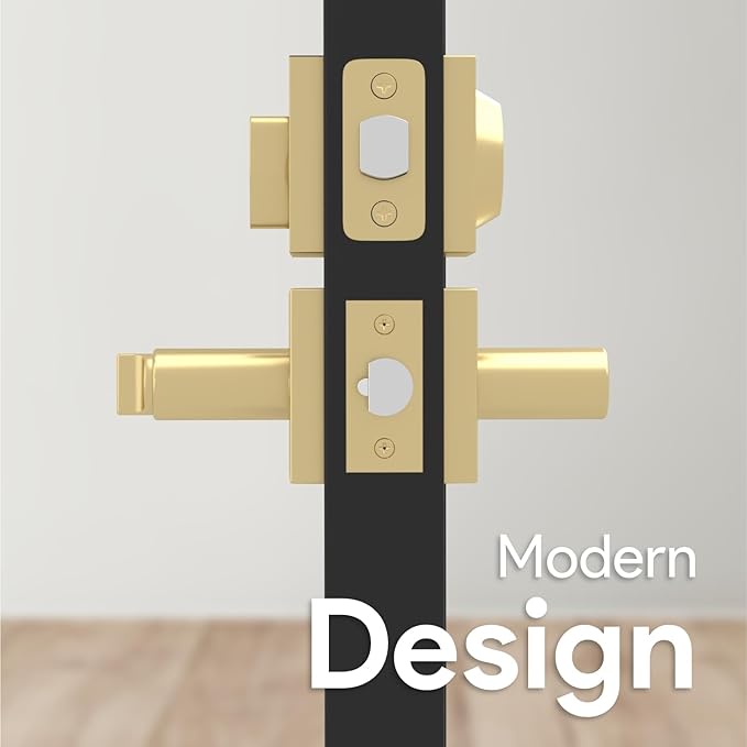 Mega Handles Prime Entrance Combo, Entry Lever Door Handle and Single Cylinder Deadbolt Lock and Key Combo Pack, Heavy Duty Square Locking Door Levers Set for Left or Right-Handed Doors - Satin Brass