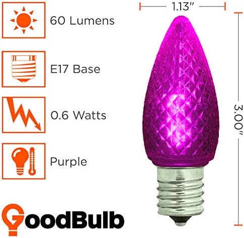 GoodBulb 0.6-Watt C9 Purple Diamond Faceted Holiday Light Bulbs Intermediate E17 Base 60 Lumens Christmas Lights Bulbs Ideal for Holiday Decorations Pack of 25 Bulbs