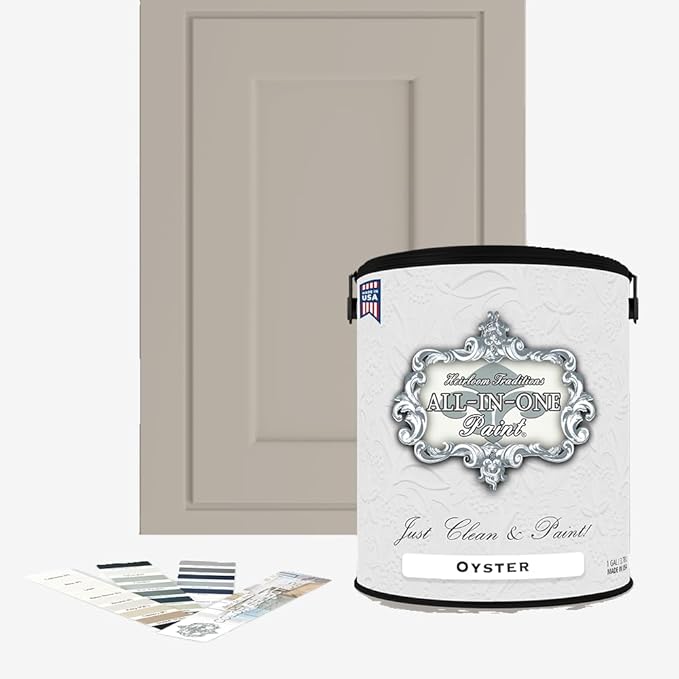 ALL-IN-ONE Paint, Durable cabinet and furniture paint. Built in primer and top coat, no sanding needed. Includes our 30 featured color card - Oyster, Gallon