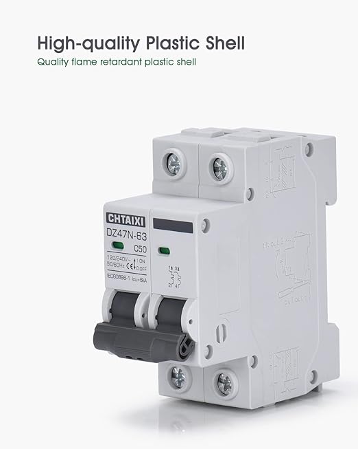 AC Miniature Circuit Breaker, 20 Amp 120V/240V 2 Pole DIN Rail Mount Circuit Breaker, Thermal Magnetic Trip, Solar AC Disconnect Switch MCB C20