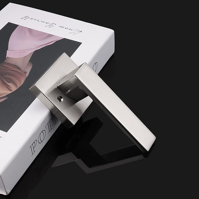 Gobrico 1 Pack Decorative Dummy Lever Satin Nickel Finished,One-Side Squrare Door Handle Door Hardware for Left-Handed Right-Handed Door