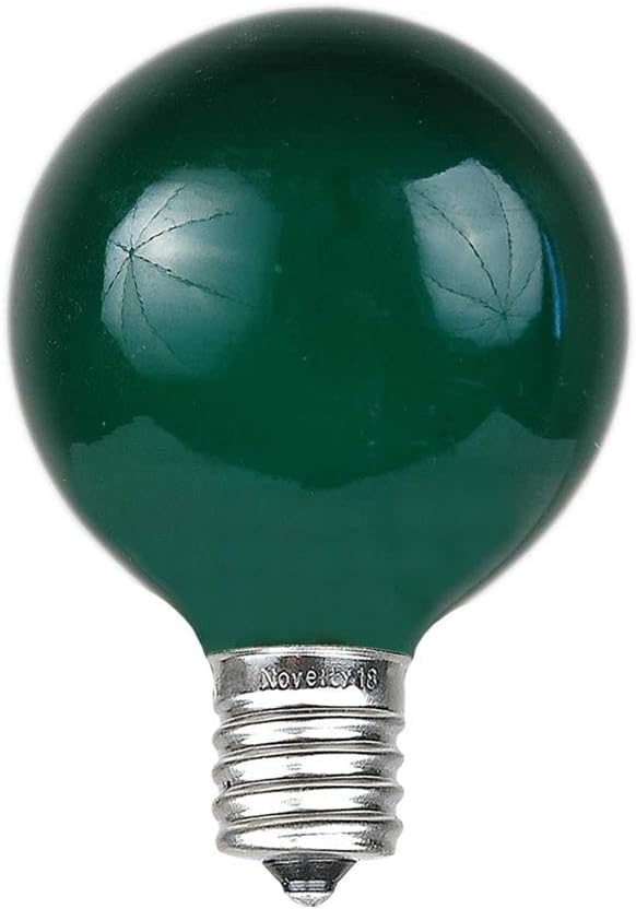 Novelty Lights 25 Pack G40 Green Outdoor Globe Bulbs, Light Bulbs Glass Incandescent Bulbs with 3000 Hour Lifespan, Globe String Lights Replacement Bulbs