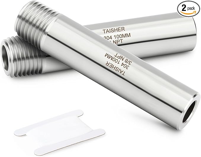 TAISHER 2PCS 304 Stainless Steel Pipe Fittings, 3/8" NPT Male Threaded, 4" Length Weld Nipple Cast Pipe